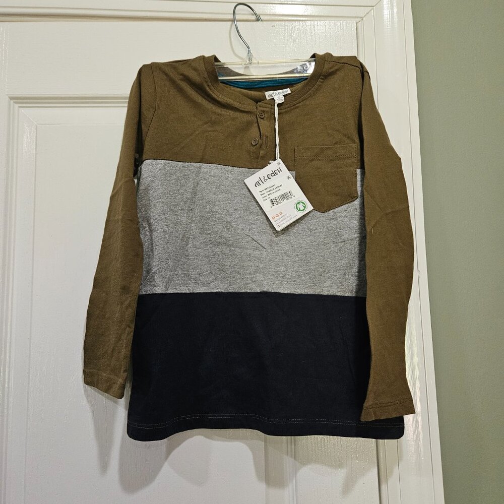 Art & Eden Boy's Size 10 Long Sleeve Color‎ Block Pocket Tee NWT